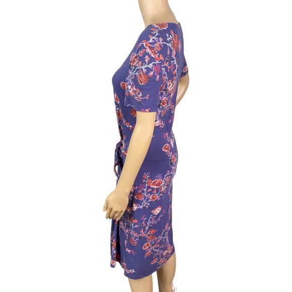 Esprit Purple Red Floral Faux Wrap Jersey Sheath Dress SZ M - Picture 5 of 8